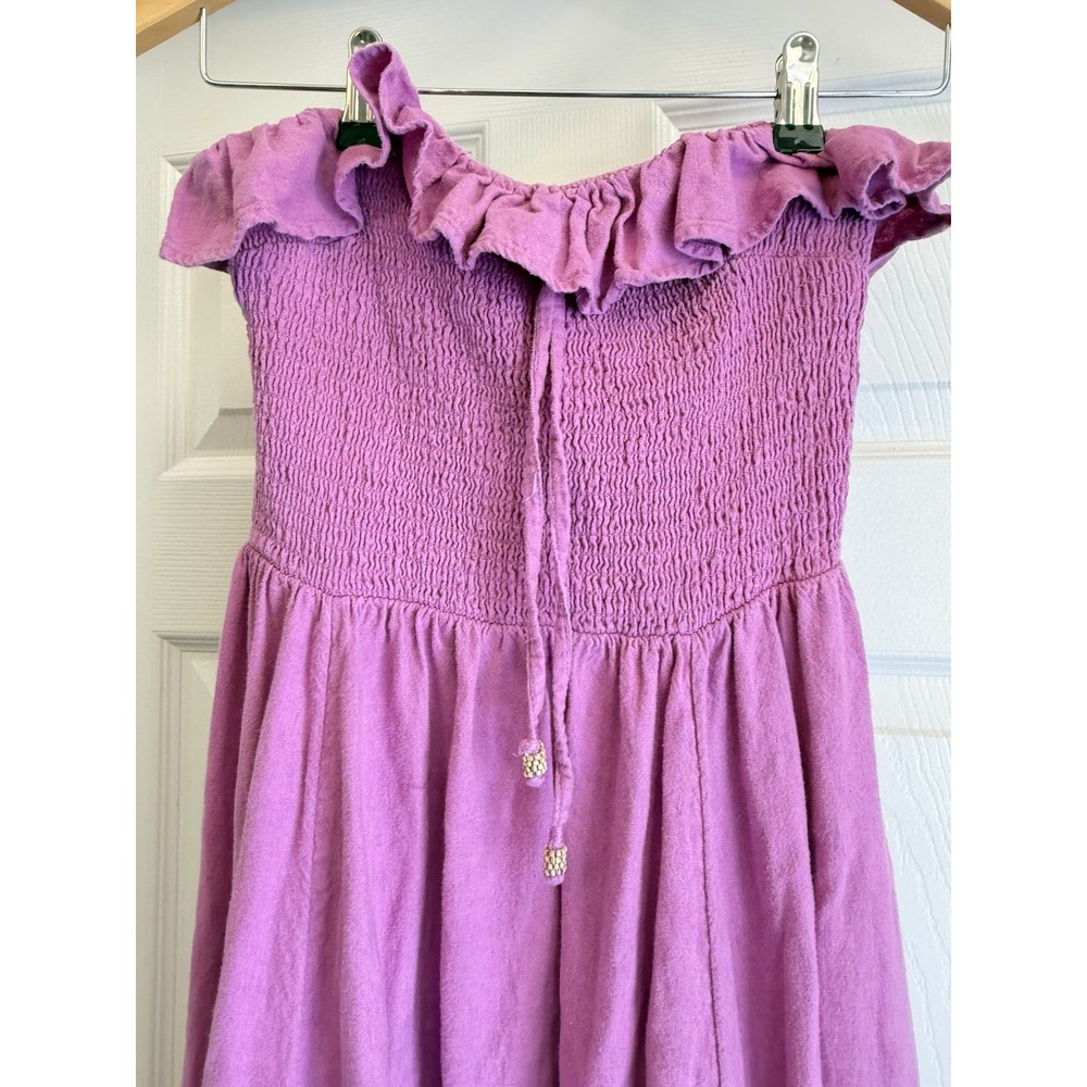 Free People Maxi Dress  Small Purple Linen Smocked Ruffle Boho Strapless - Picture 3 of 9